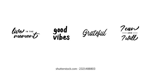 Vector set with Motivational quotes. Hand written inspirational phrases. Happiness and positive message banners. 
