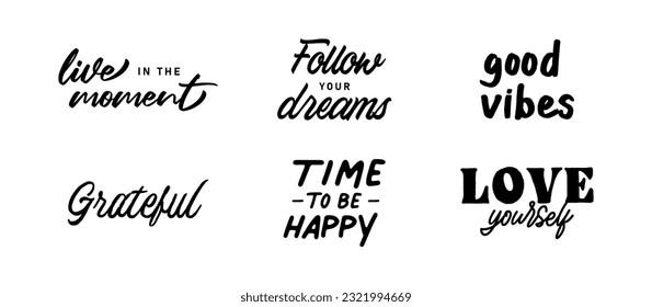 Vector set with Motivational quotes. Hand written inspirational phrases. Happiness and positive message banners. 