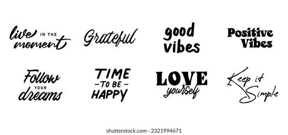Vector set with Motivational quotes. Hand written inspirational phrases. Happiness and positive message banners. 