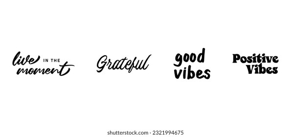Vector set with Motivational quotes. Hand written inspirational phrases. Happiness and positive message banners. 