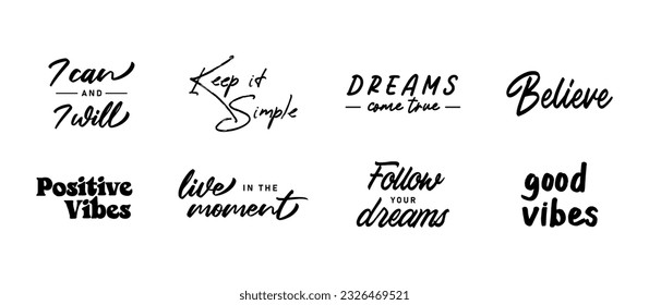 Vector set with Motivational quotes. Hand written inspirational phrases. Happiness and positive message banners. 