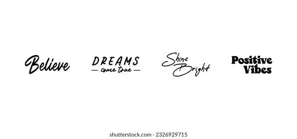 Vector set with Motivational quotes. Hand written inspirational phrases. Happiness and positive message banners. 