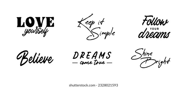 Vector set with Motivational quotes. Hand written inspirational phrases. Happiness and positive message banners. 