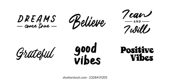 Vector set with Motivational quotes. Hand written inspirational phrases. Happiness and positive message banners. 