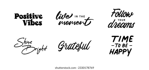 Vector set with Motivational quotes. Hand written inspirational phrases. Happiness and positive message banners. 