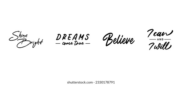 Vector set with Motivational quotes. Hand written inspirational phrases. Happiness and positive message banners. 