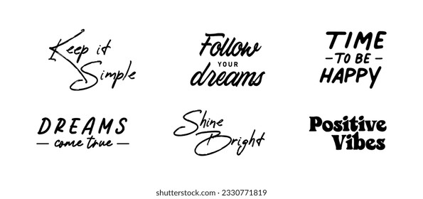 Vector set with Motivational quotes. Hand written inspirational phrases. Happiness and positive message banners. 