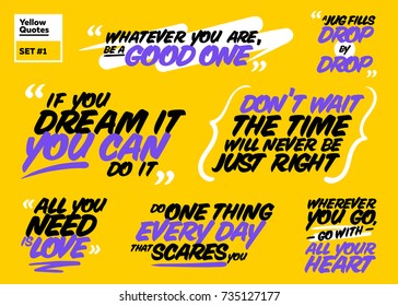 Vector Set of Motivational Quotes. Inspiring Short Phrases. Handwriting Brush Lettering. Collection of Positive Quote Signs. Famous Philosophical Message. Inspirational Sayings to Inspire Success.