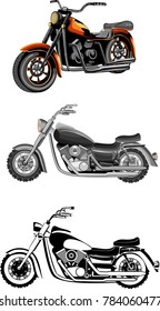 Vector set of motorbikes. isolated on white. realistic illustration, very detailed.