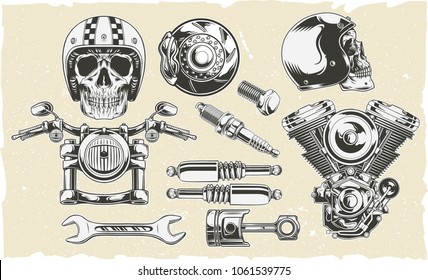 Vector Set of Motorcycle Parts Vector Illustration