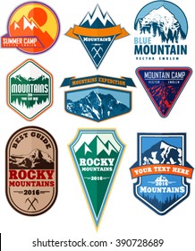 Vector set of mountain adventure camping expedition logo badges emblem