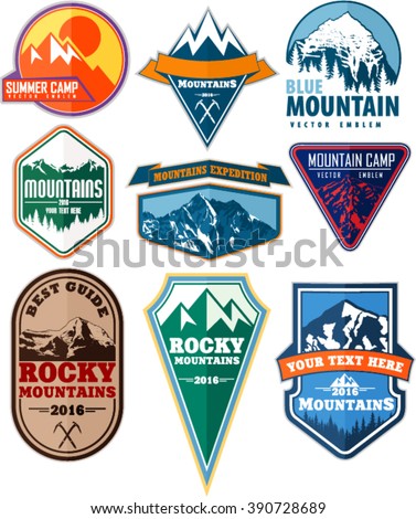 Vector set of mountain adventure camping expedition logo badges emblem