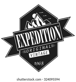 vector set of mountain exploration vintage logos, emblems, silhouettes and design elements. logotype templates and badges with mountains, forest, trees, tent, ice axe. outdoor activity symbols