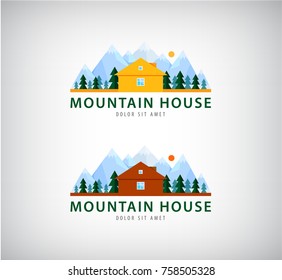 Vector set of mountain houses for holidays, logos, illustrations.