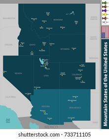 Vector set of Mountain States of the United States with neighboring states