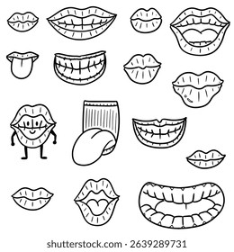 vector set of mouth and tongue