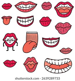 vector set of mouth and tongue