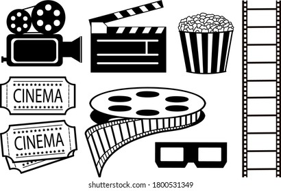 Vector Set Movie Camera Popcorn Film Stock Vector (royalty Free 