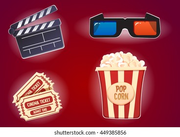   Vector Set of movie design elements and cinema icons. cinema icons set. 3D glasses.