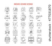 Vector set of movie genres line icons isolated on white background. Different film genre elements perfect for infographic or mobile app