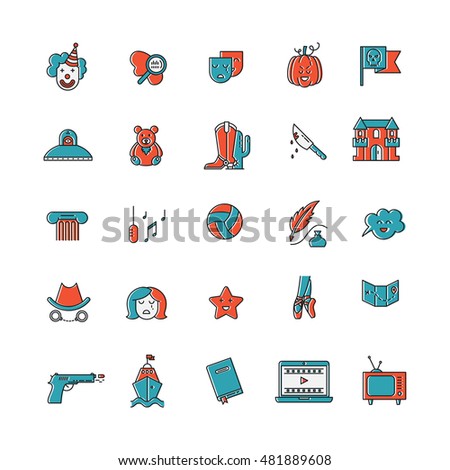 Vector set of movie genres line icons isolated on white background. Different film genre elements perfect for infographic or mobile app