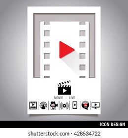 Vector set of movie icon, player icon, technology icon, info graphic icon on photo frame icon.