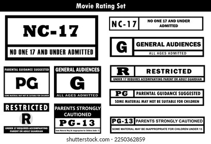 Vector set of movie rating signs. Age ratings in cinema and films svg
