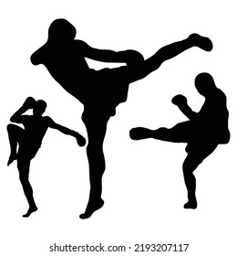 Vector Set Of Muay Thai Silhouettes Illustration Isolated On White Background