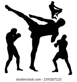 Vector Set Of Muay Thai Silhouettes Illustration Isolated On White Background