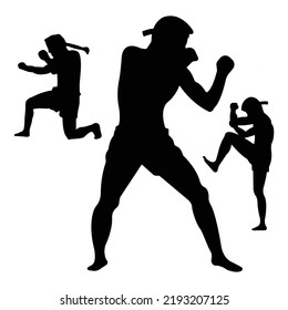 Vector Set Of Muay Thai Silhouettes Illustration Isolated On White Background