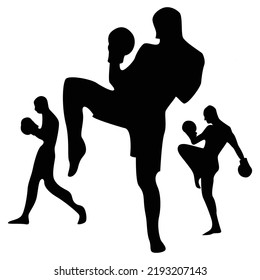 Vector Set Of Muay Thai Silhouettes Illustration Isolated On White Background