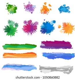 Vector set of multi colored watercolor brushes