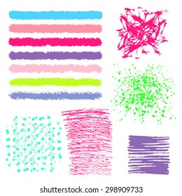 Vector set of multicolor brush strokes. Editable isolated elements. Grunge brushes for your design. Freehand. Watercolor splash. Acrylic stamp.