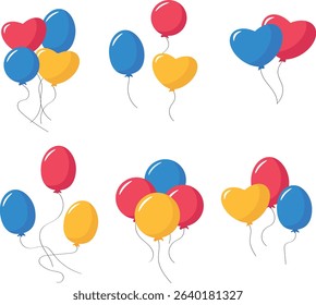 vector set with multi-colored balls for merry holidays with black thread on a transparent background