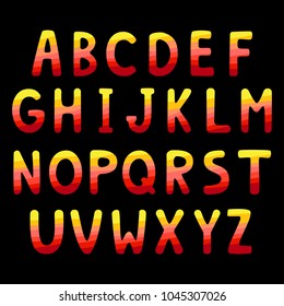 Vector set of multicolored bright letters for inscriptions isolated on black. Cute poster with alphabet and stars used for magazine, book, poster, card, web pages.