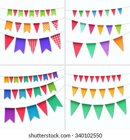 Vector Set of Multicolored Buntings Garlands Flags Isolated on White Background