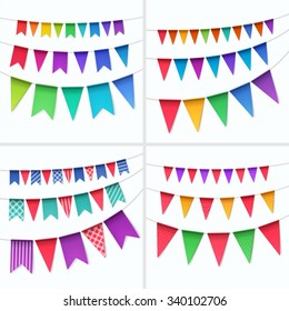 Vector Set of Multicolored Buntings Garlands Flags Isolated on White Background