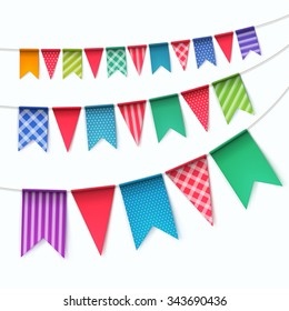 Vector Set of Multicolored Buntings Garlands Flags Isolated on White Background