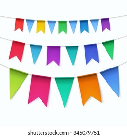 Vector Set of Multicolored Buntings Garlands Flags Isolated on White Background
