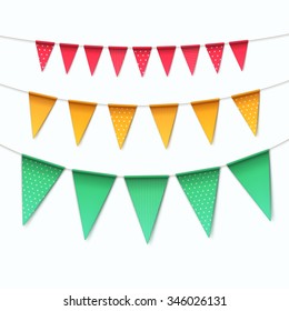 Vector Set of Multicolored Buntings Garlands Flags Isolated on White Background
