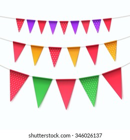Vector Set of Multicolored Buntings Garlands Flags Isolated on White Background