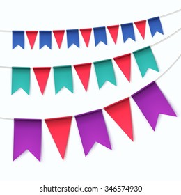 Vector Set of Multicolored Buntings Garlands Flags Isolated on White Background
