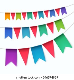 Vector Set of Multicolored Buntings Garlands Flags Isolated on White Background