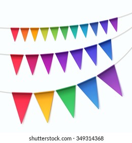 Vector Set of Multicolored Buntings Garlands Flags Isolated on White Background