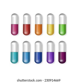 Vector Set of Multicolored Capsules Isolated on White Background