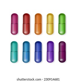 Vector Set of Multicolored Capsules Isolated on White Background