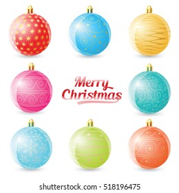 Vector set of multicolored Christmas balls with several pattern on white background