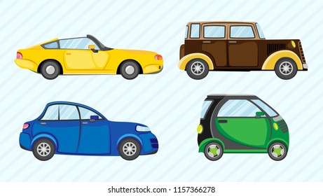 Vector set of multicolored different cars