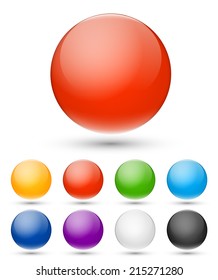 Vector set of multicolored glass realistic spheres with shadows