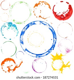 Vector Set of Multicolored Grunge Watercolor paint circles stamps